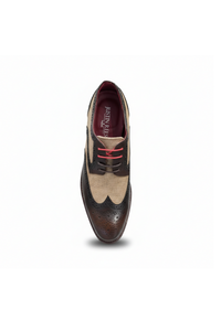 Cole - Sapatos Brogue Masculinos em Couro Marrom com Detalhes em Lona