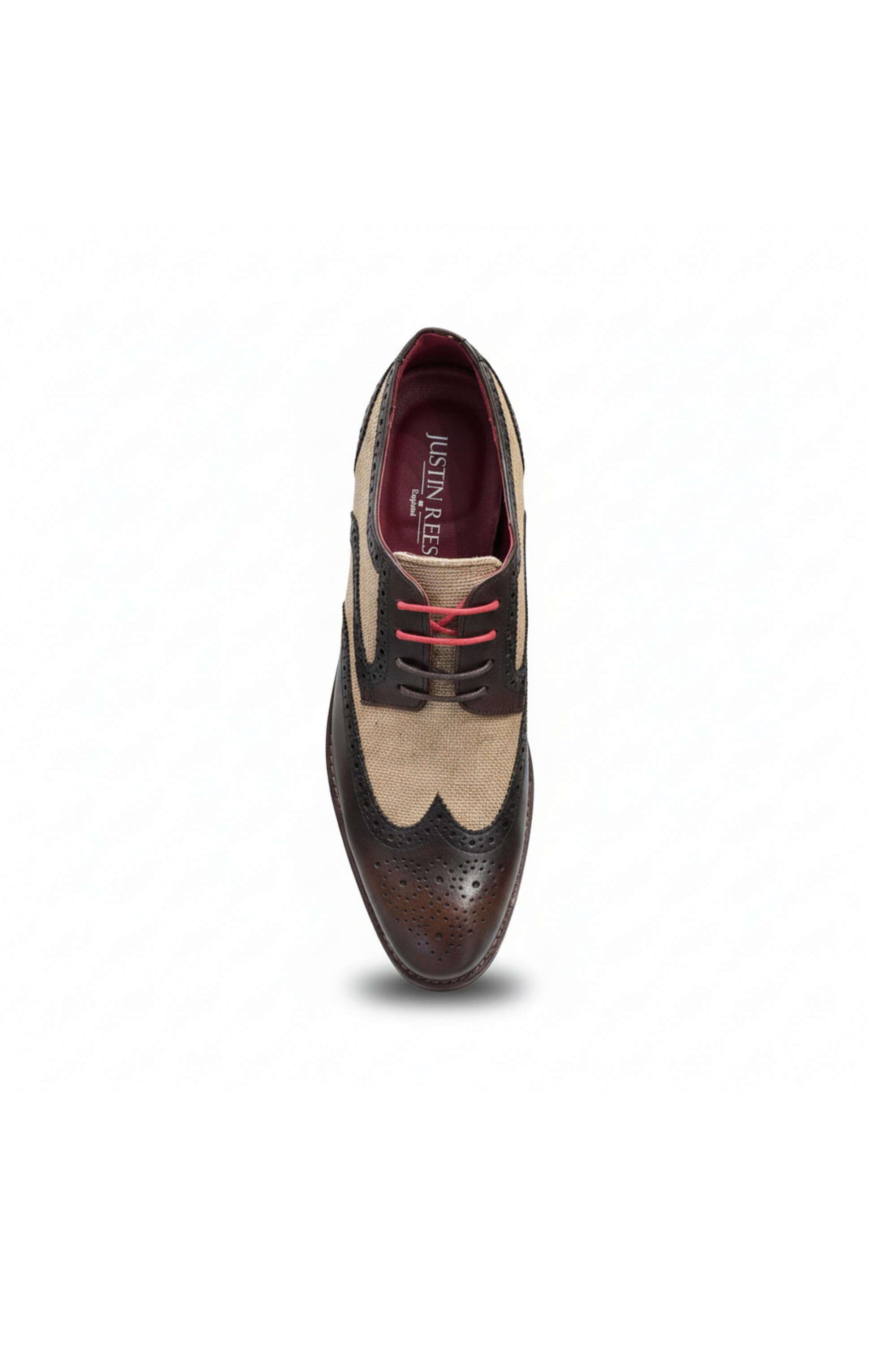 Cole - Sapatos Brogue Masculinos em Couro Marrom com Detalhes em Lona