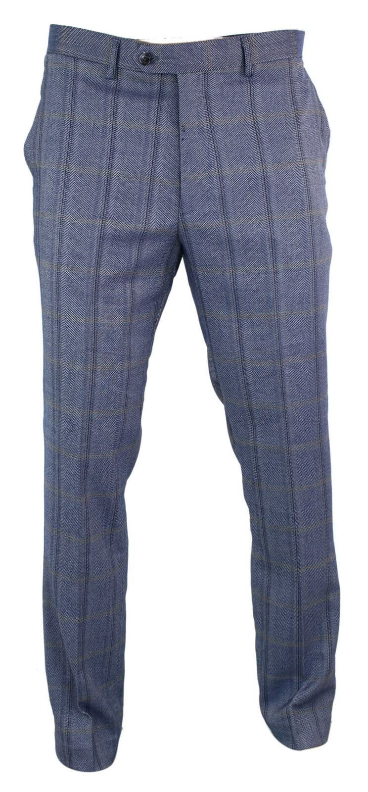 Cavani Connall - Calças Clássicas Vintage em Tweed Xadrez para Homem - Azul