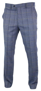 Cavani Connall - Calças Clássicas Vintage em Tweed Xadrez para Homem - Azul