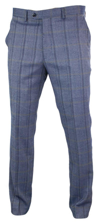 Cavani Connall - Calças Clássicas Vintage em Tweed Xadrez para Homem - Azul