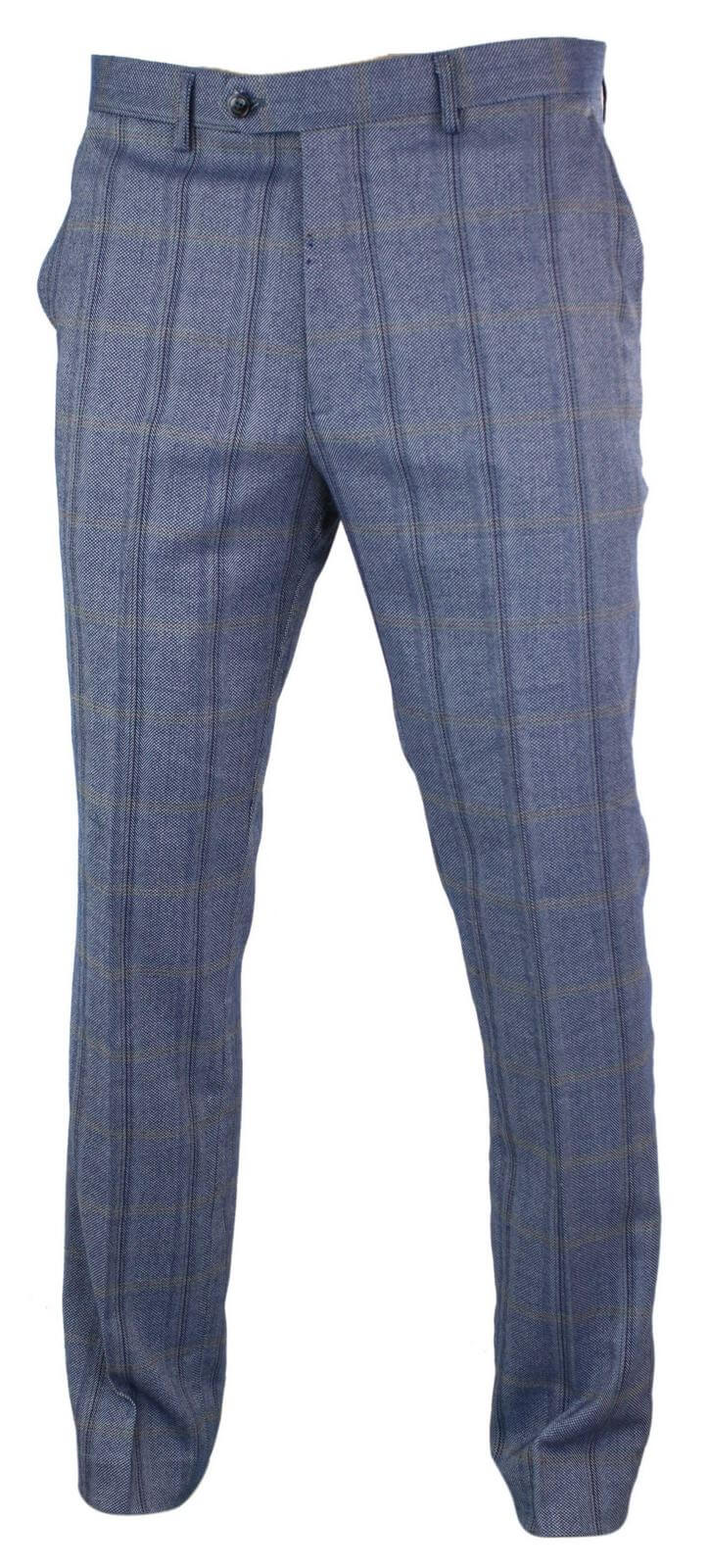 Cavani Connall - Calças Clássicas Vintage em Tweed Xadrez para Homem - Azul