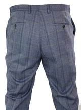 Cavani Connall - Calças Clássicas Vintage em Tweed Xadrez para Homem - Azul