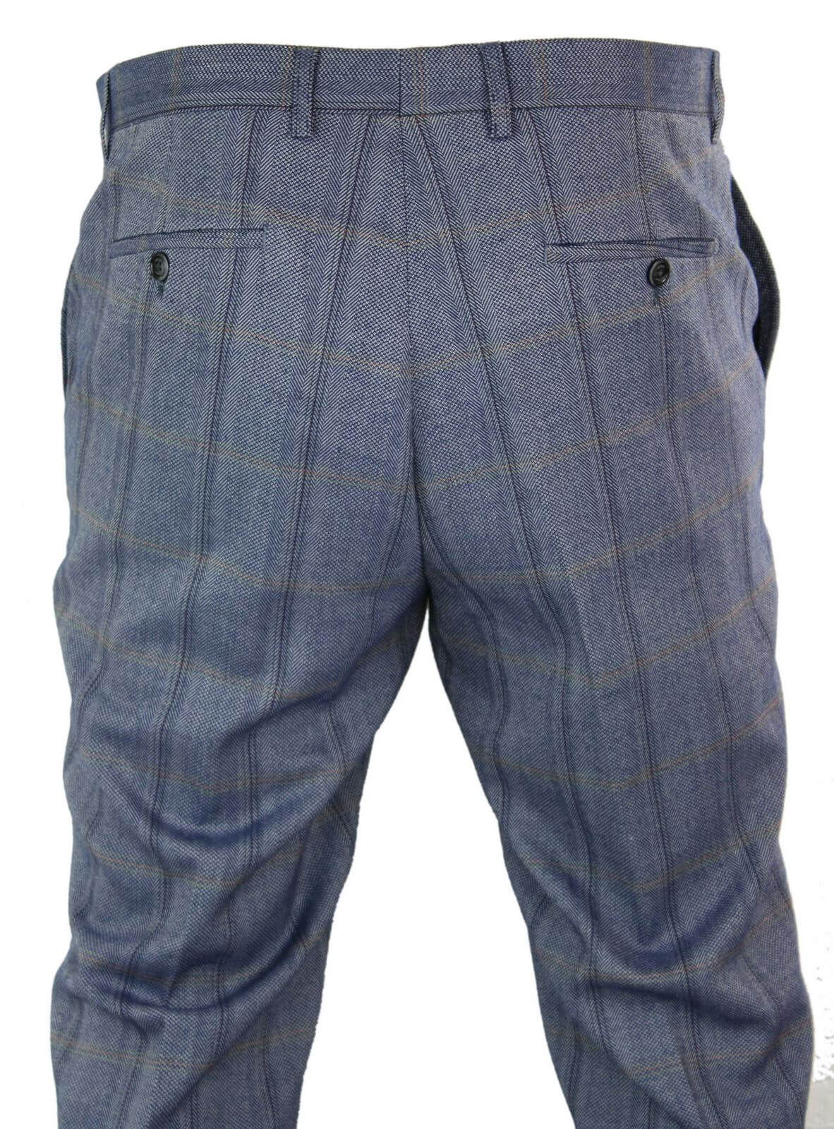 Cavani Connall - Calças Clássicas Vintage em Tweed Xadrez para Homem - Azul