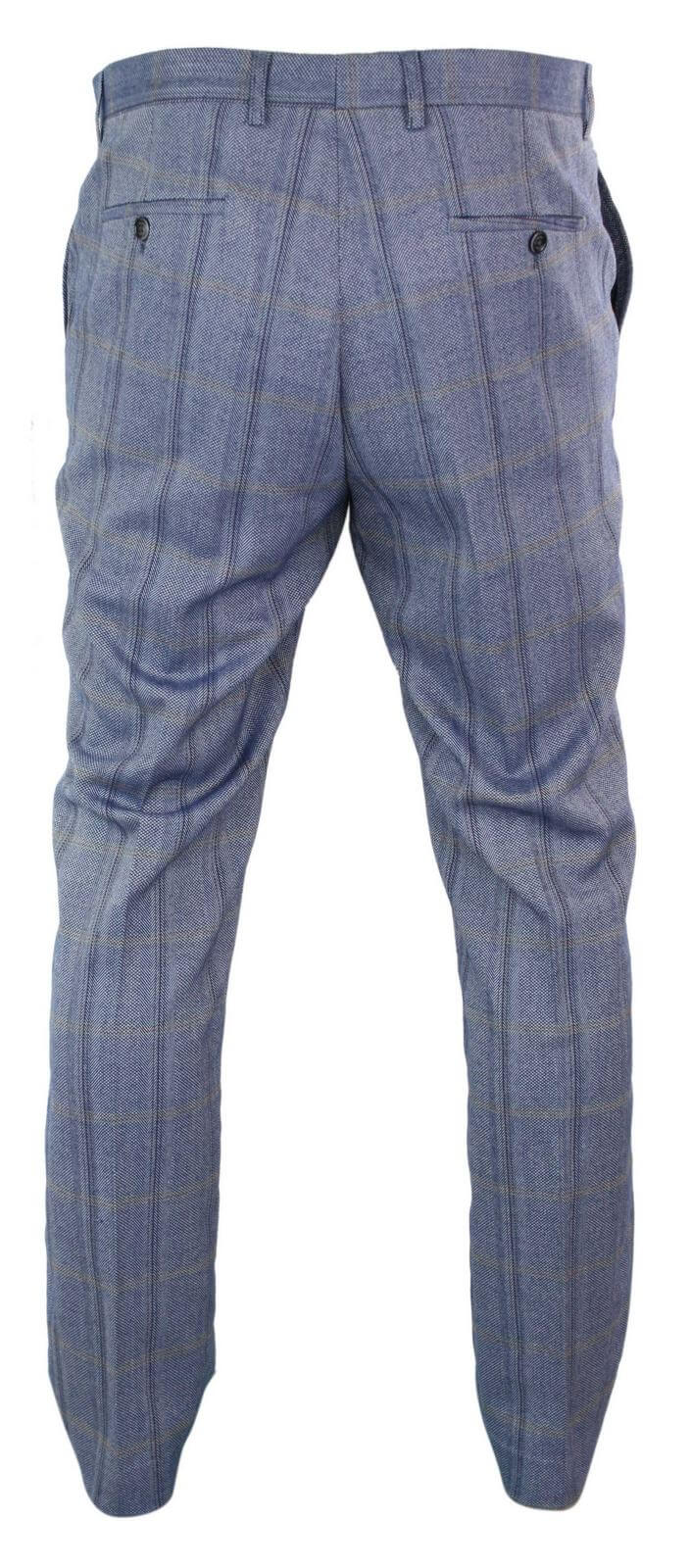 Cavani Connall - Calças Clássicas Vintage em Tweed Xadrez para Homem - Azul