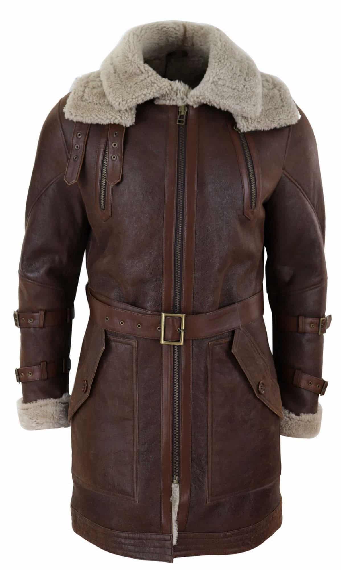 Jaqueta masculina longa 3/4 de pele de carneiro