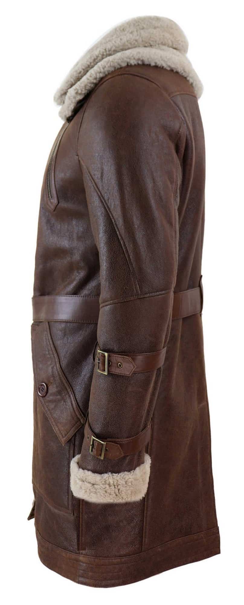 Jaqueta masculina longa 3/4 de pele de carneiro