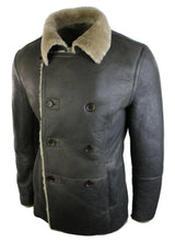 Jaqueta masculina vintage marrom de pele de carneiro alemã autêntica, modelo de abotoamento duplo, estilo marinheiro.