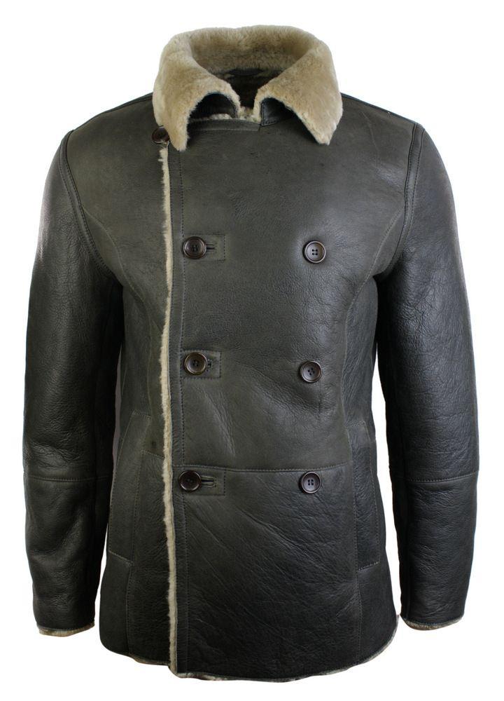 Jaqueta masculina vintage marrom de pele de carneiro alemã autêntica, modelo de abotoamento duplo, estilo marinheiro.