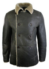 Jaqueta masculina vintage marrom de pele de carneiro alemã autêntica, modelo de abotoamento duplo, estilo marinheiro.
