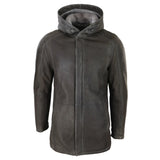 Jaqueta masculina 3/4 marrom de pele de carneiro macia com capuz, casaco 3/4 clássico e quente para o inverno.
