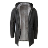 Jaqueta masculina 3/4 marrom de pele de carneiro macia com capuz, casaco 3/4 clássico e quente para o inverno.