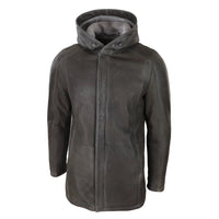 Jaqueta masculina 3/4 marrom de pele de carneiro macia com capuz, casaco 3/4 clássico e quente para o inverno.