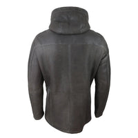 Jaqueta masculina 3/4 marrom de pele de carneiro macia com capuz, casaco 3/4 clássico e quente para o inverno.