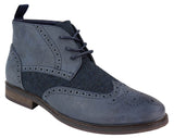 Botas de cano curto masculinas em couro e tweed com cadarço