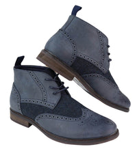 Botas de cano curto masculinas em couro e tweed com cadarço