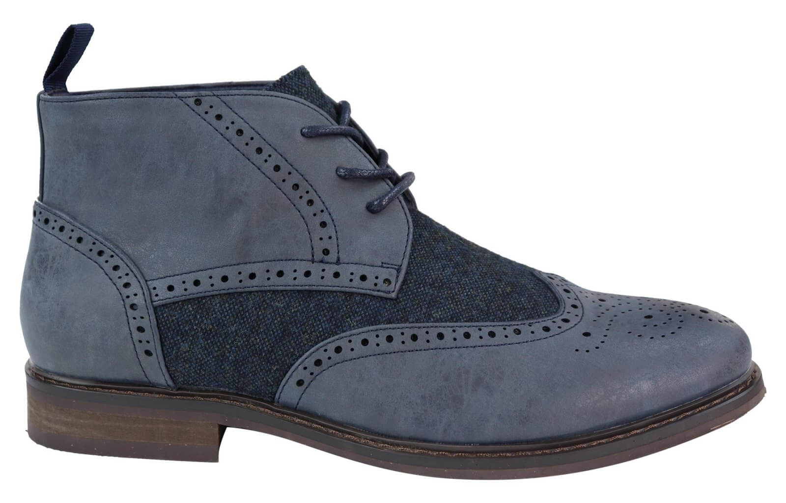 Botas de cano curto masculinas em couro e tweed com cadarço