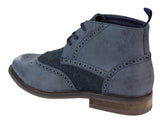 Botas de cano curto masculinas em couro e tweed com cadarço