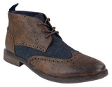 Botas de cano curto masculinas em couro e tweed com cadarço