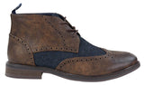 Botas de cano curto masculinas em couro e tweed com cadarço