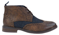 Botas de cano curto masculinas em couro e tweed com cadarço