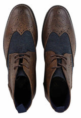 Botas de cano curto masculinas em couro e tweed com cadarço