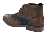Botas de cano curto masculinas em couro e tweed com cadarço