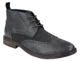 Botas de cano curto masculinas em couro e tweed com cadarço