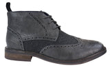 Botas de cano curto masculinas em couro e tweed com cadarço