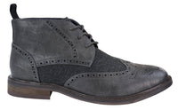 Botas de cano curto masculinas em couro e tweed com cadarço