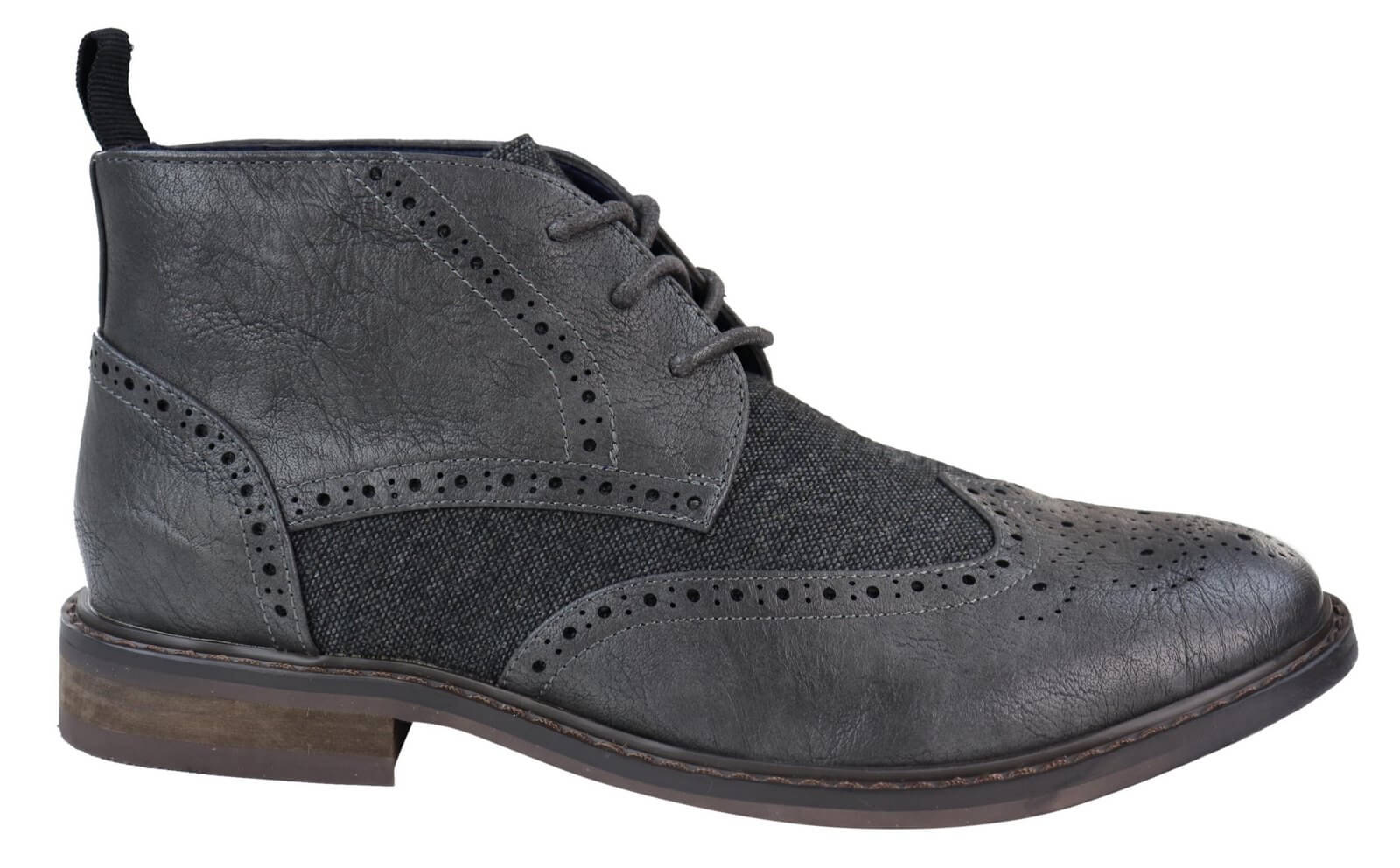 Botas de cano curto masculinas em couro e tweed com cadarço