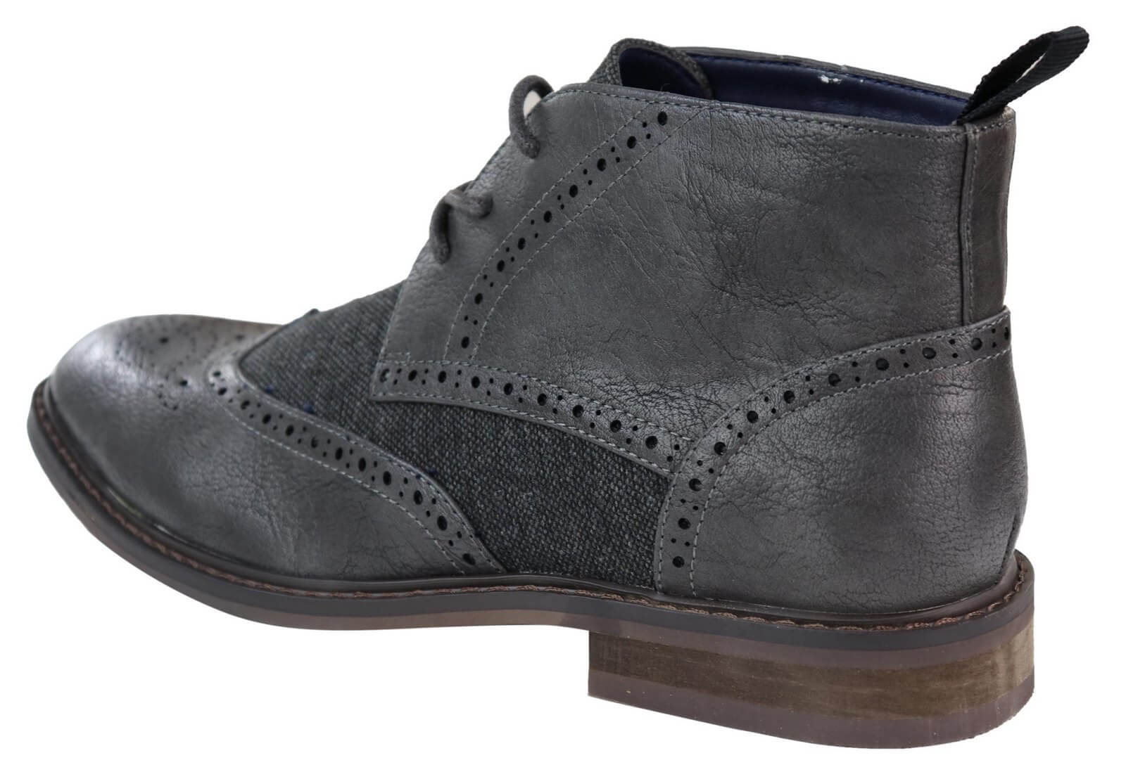 Botas de cano curto masculinas em couro e tweed com cadarço