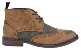 Botas de cano curto masculinas em couro e tweed com cadarço