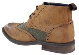 Botas de cano curto masculinas em couro e tweed com cadarço