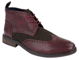 Botas de cano curto masculinas em couro e tweed com cadarço