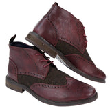 Botas de cano curto masculinas em couro e tweed com cadarço