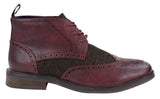 Botas de cano curto masculinas em couro e tweed com cadarço