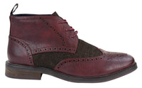Botas de cano curto masculinas em couro e tweed com cadarço