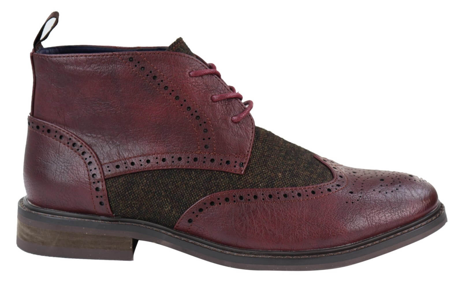 Botas de cano curto masculinas em couro e tweed com cadarço