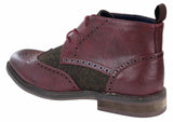 Botas de cano curto masculinas em couro e tweed com cadarço