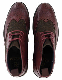 Botas de cano curto masculinas em couro e tweed com cadarço