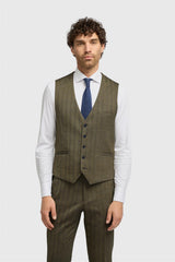 Damon - Colete masculino em tweed verde-oliva com padrão espinha de peixe