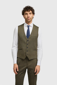 Damon - Colete masculino em tweed verde-oliva com padrão espinha de peixe