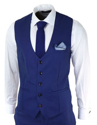 Terno masculino azul royal de 3 peças, corte slim, clássico, para noivos, Marc Darcy Danny, para casamento.