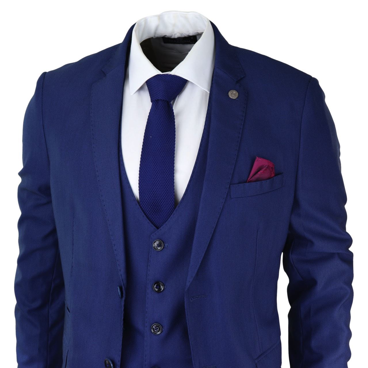 Terno masculino azul royal de 3 peças, corte slim, clássico, para noivos, Marc Darcy Danny, para casamento.