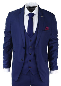 Terno masculino azul royal de 3 peças, corte slim, clássico, para noivos, Marc Darcy Danny, para casamento.