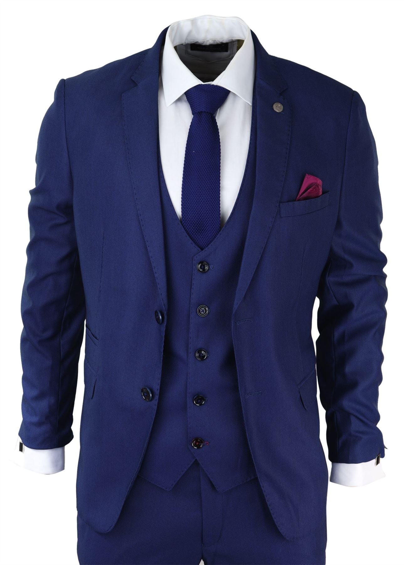 Terno masculino azul royal de 3 peças, corte slim, clássico, para noivos, Marc Darcy Danny, para casamento.