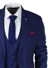 Terno masculino azul royal de 3 peças, corte slim, clássico, para noivos, Marc Darcy Danny, para casamento.