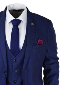 Terno masculino azul royal de 3 peças, corte slim, clássico, para noivos, Marc Darcy Danny, para casamento.