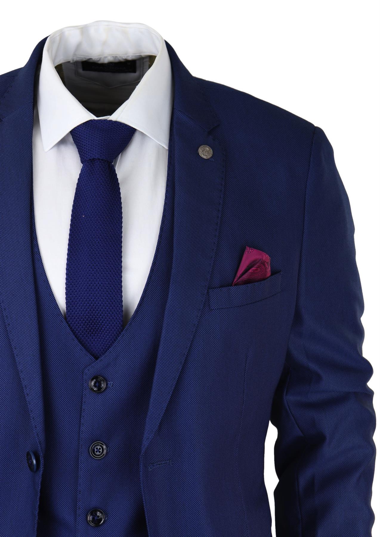Terno masculino azul royal de 3 peças, corte slim, clássico, para noivos, Marc Darcy Danny, para casamento.